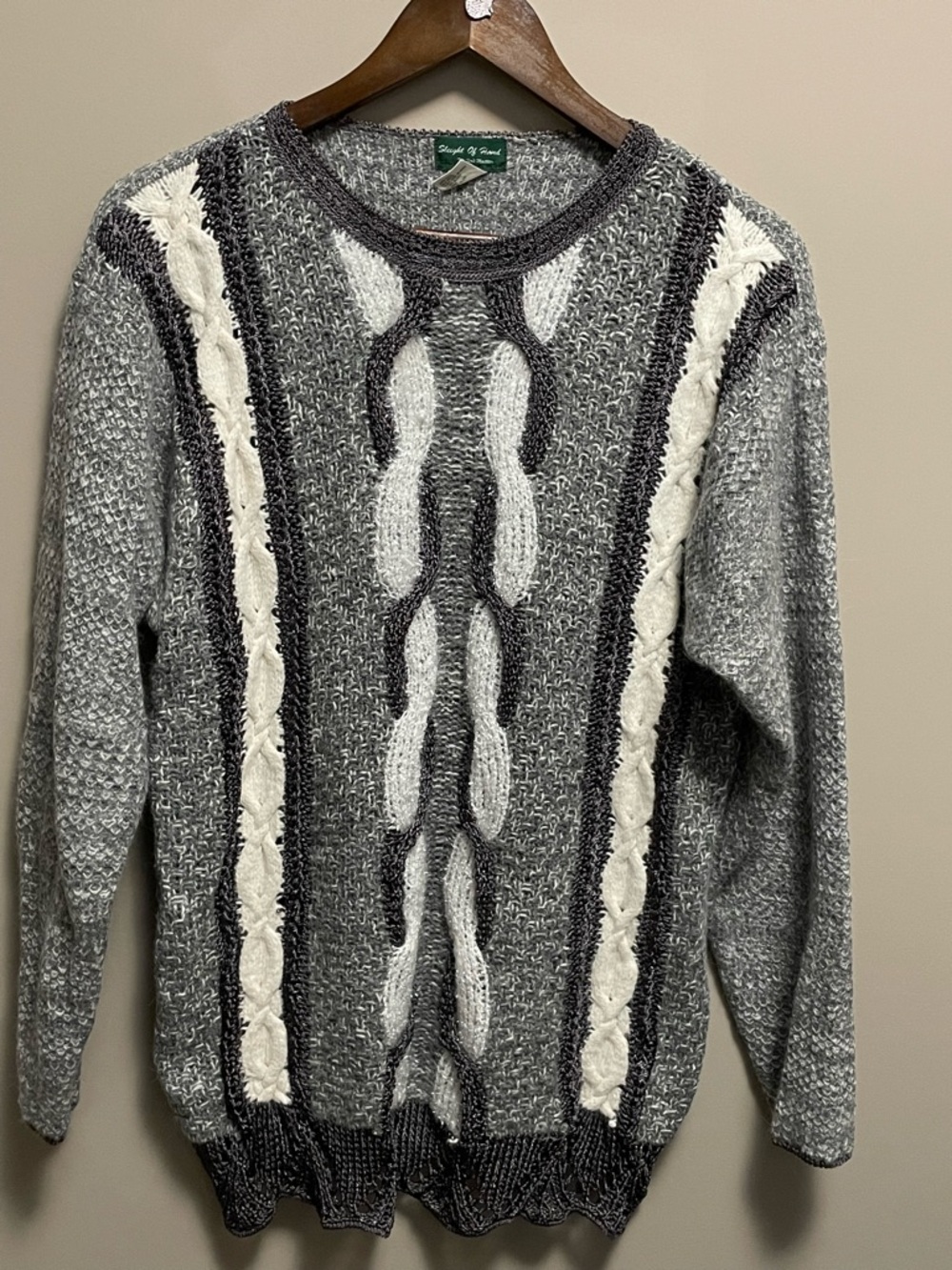 Sleight of Hand Vintage 80s Grey Cable Knit Sweater Women’s Medium
